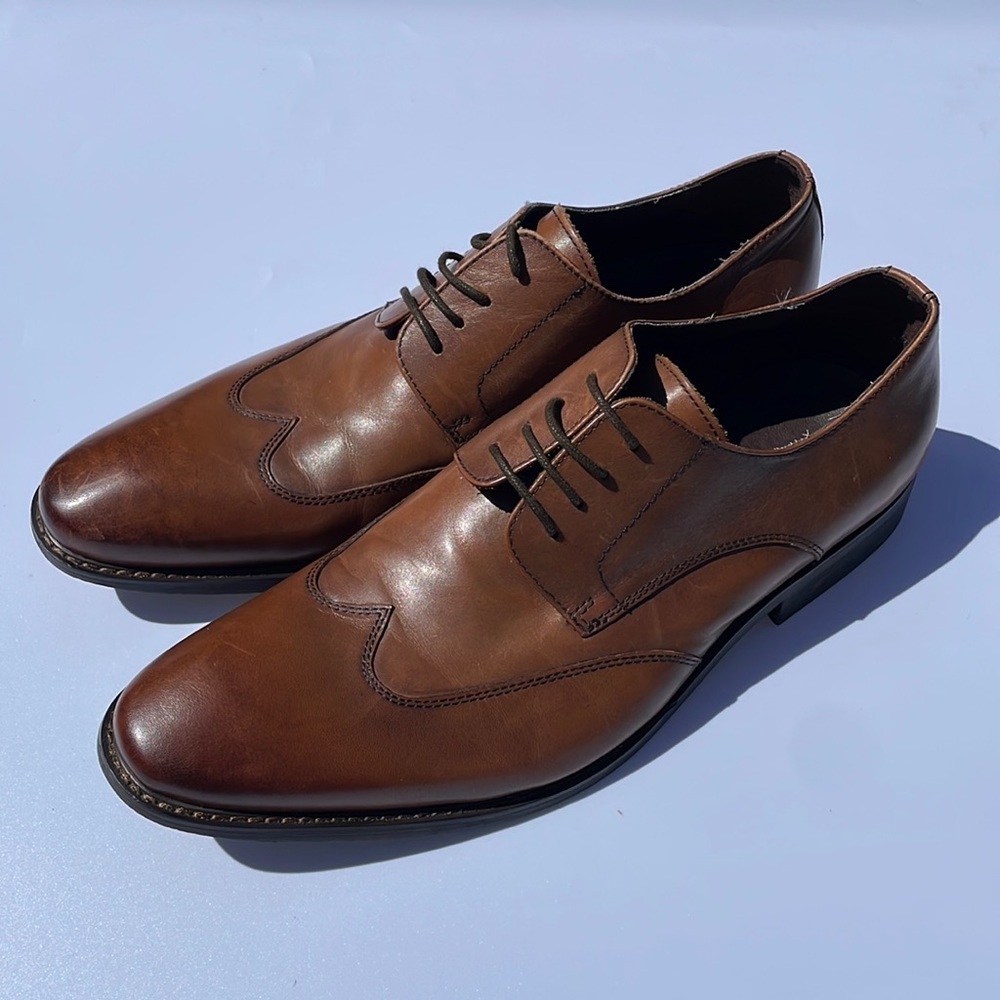 Kenneth Cole Mens Main Lane Oxford Wingtip Brown Leather Lace Up Shoes Sz 11 M